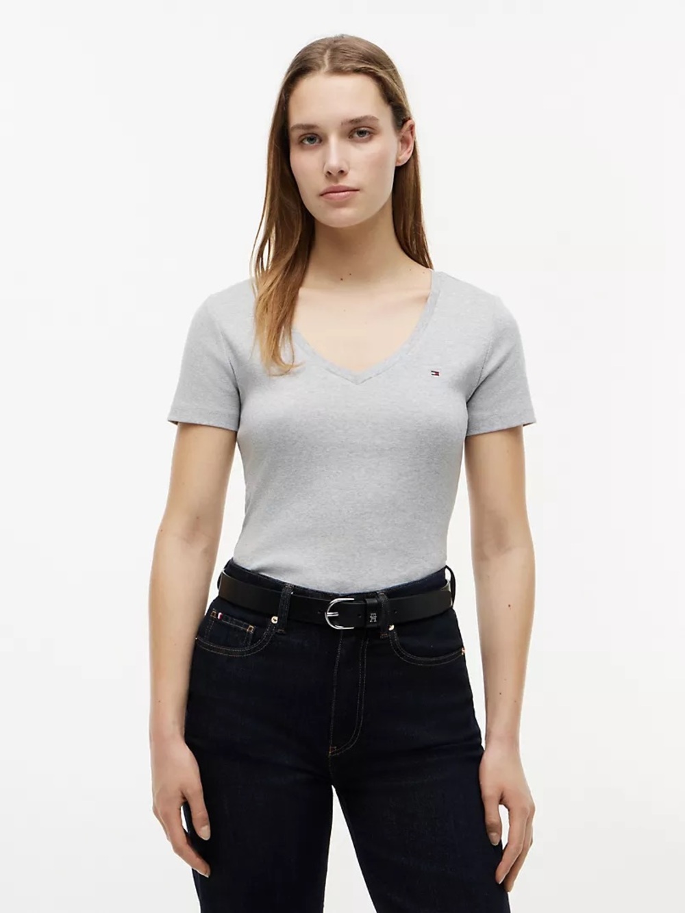Classic Tommy Hilfiger V-neck T-shirt in a light grey size XXL 100% cotton